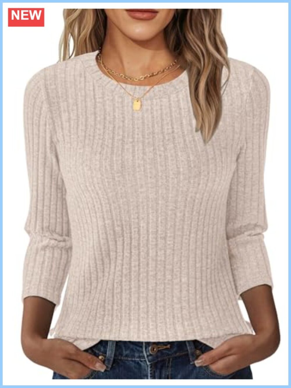 Women's 3/4 Sleeve Tunic Sweater Round Neck Pullover Business Casual Top